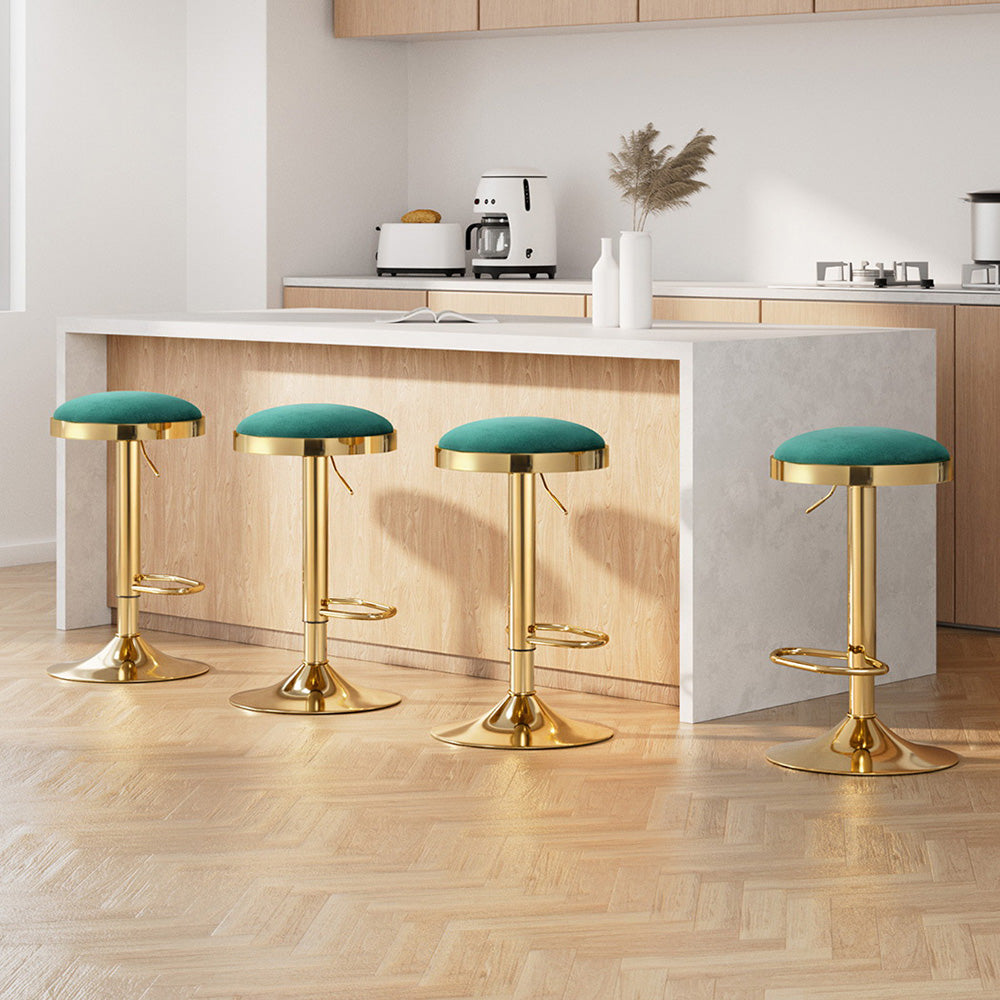 4x Bar Stools Kitchen Dining Chairs Velvet Padded Stool Green