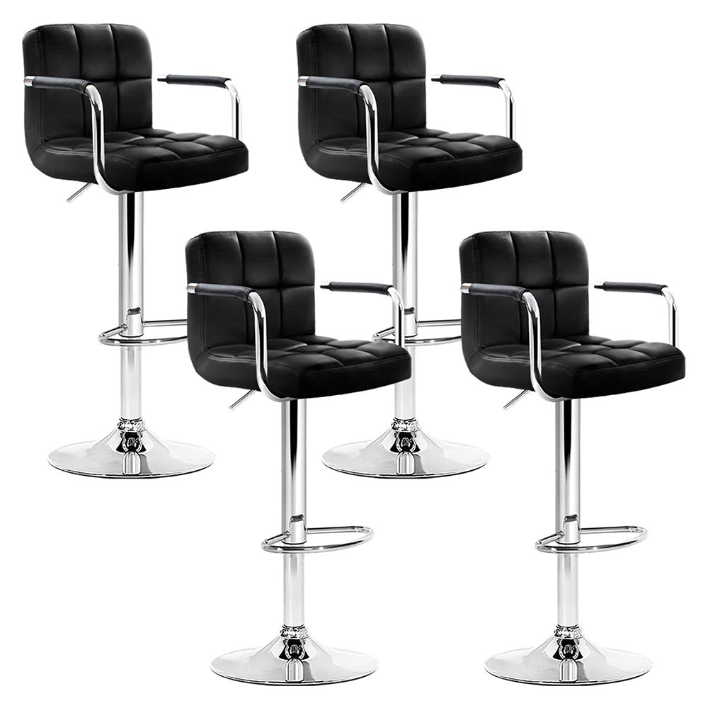 4x Bar Stools Leather Gas Lift w/Armrest Black