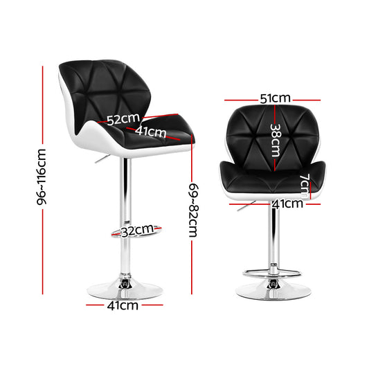 2x Bar Stools Gas Lift Padded Leather Black & White