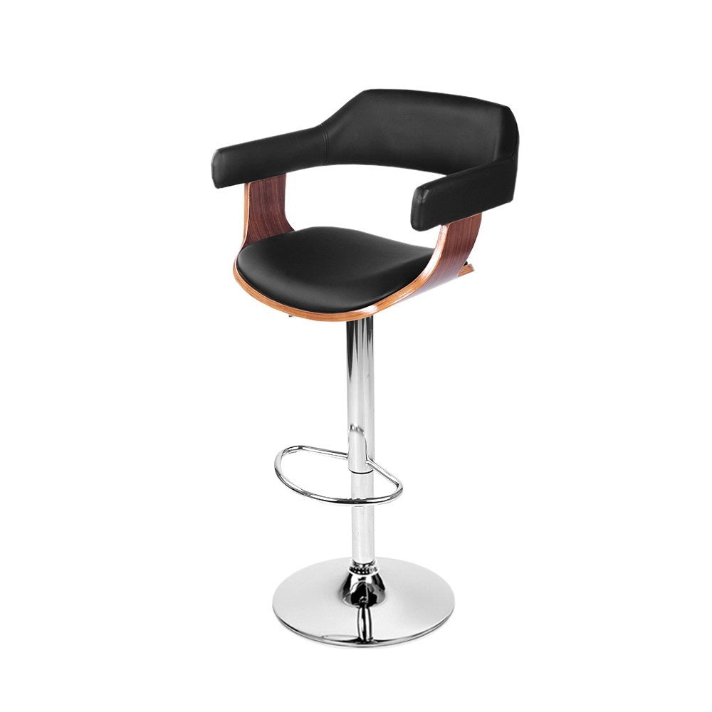 Bar Stools Gas Lift Leather w/Armrest Black