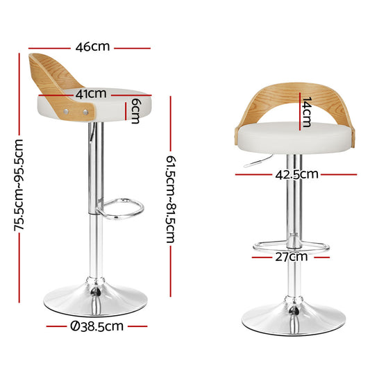 2x Bar Stools Adjustable Leather Padded White