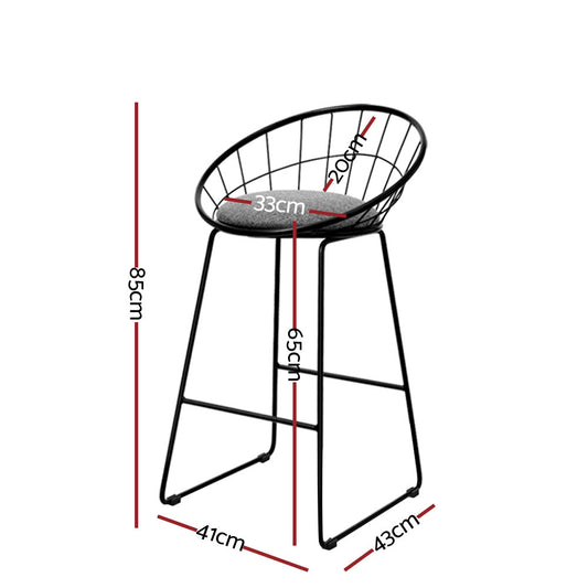 4x Bar Stools Padded Seat Metal