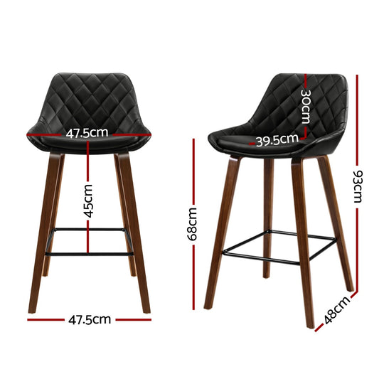 4x Bar Stools PU Seat Wooden