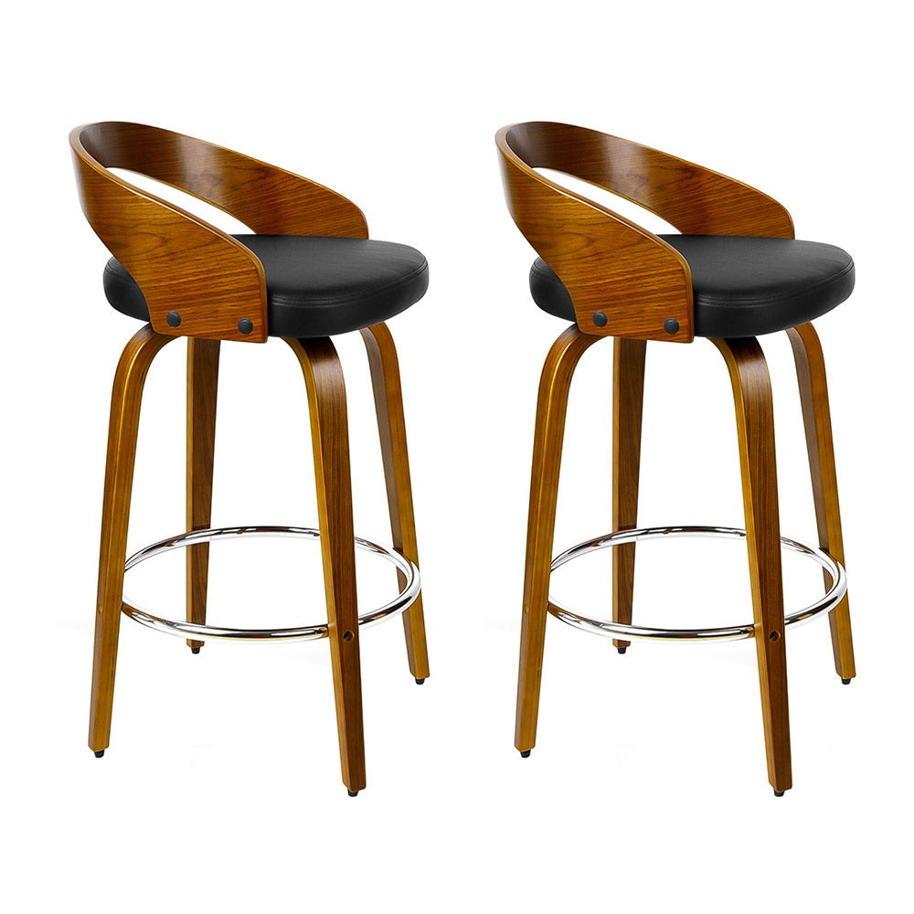 2x Bar Stools Swivel Seat Curving Backrest