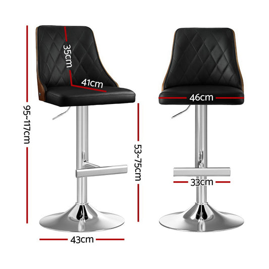 2X Bar Stool Wood Swivel Adjustable Kitchen Counter Stool Leather Black