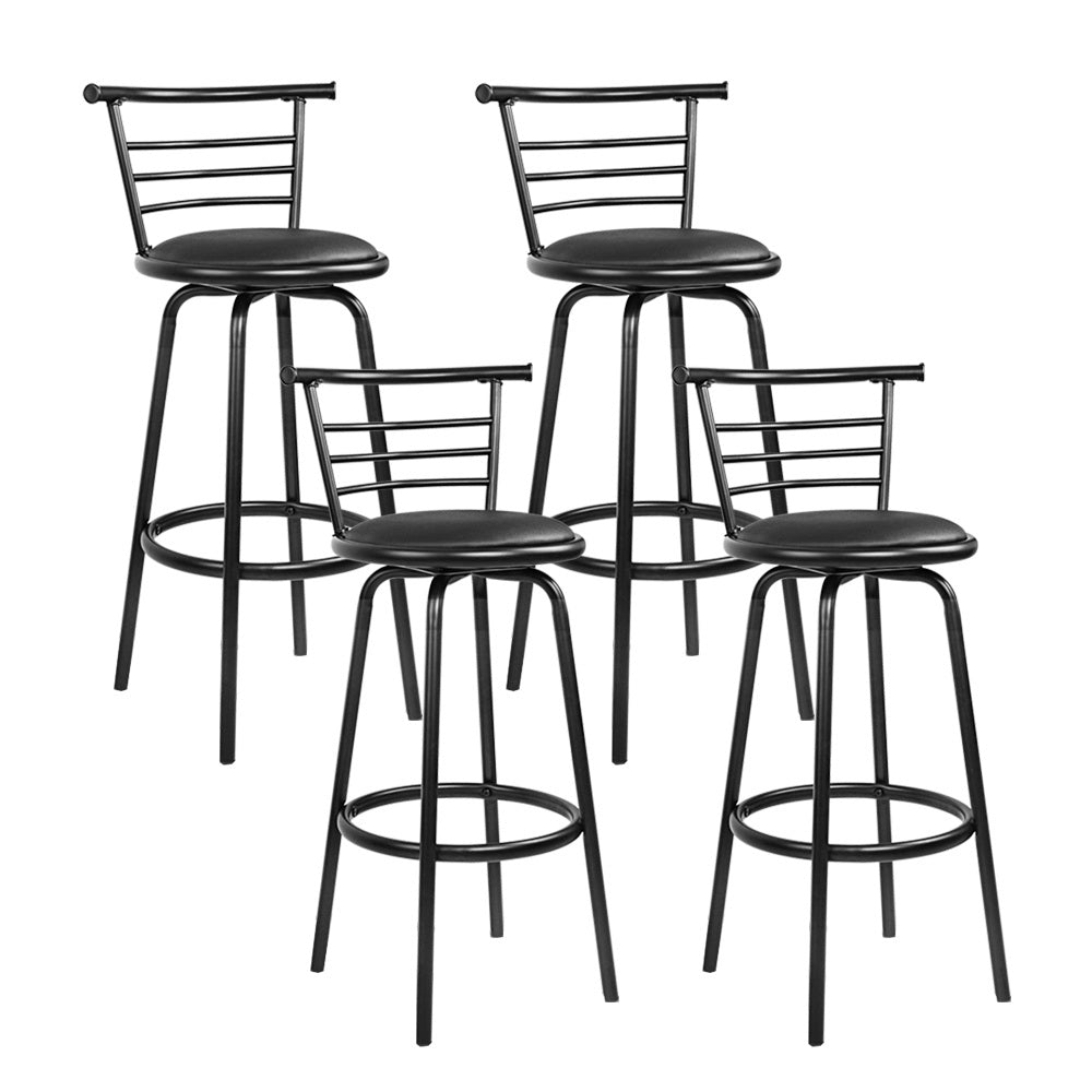 4x Bar Stools Swivel Leather Padded Metal
