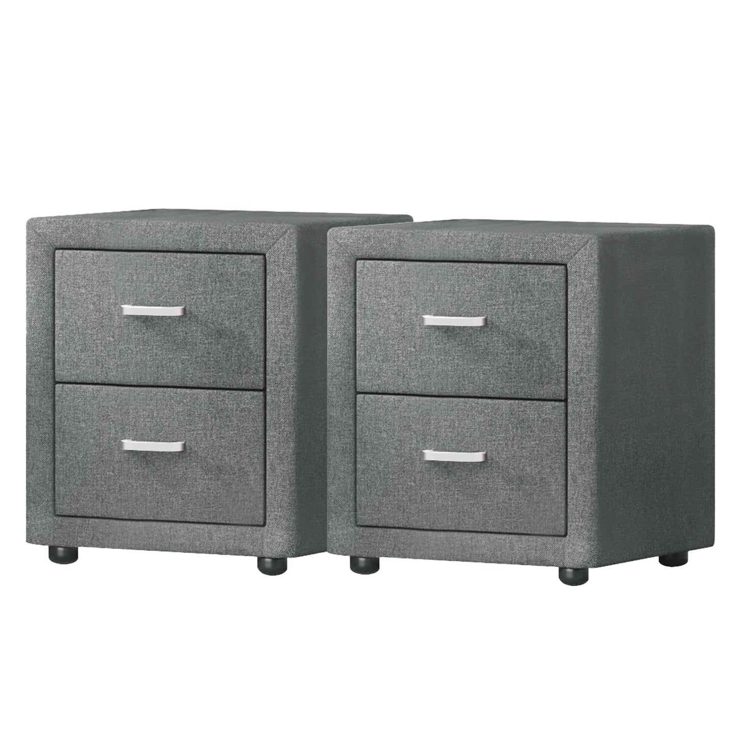 2X Bedside Table 2 Drawers Side Table Fabric - CADEN Grey