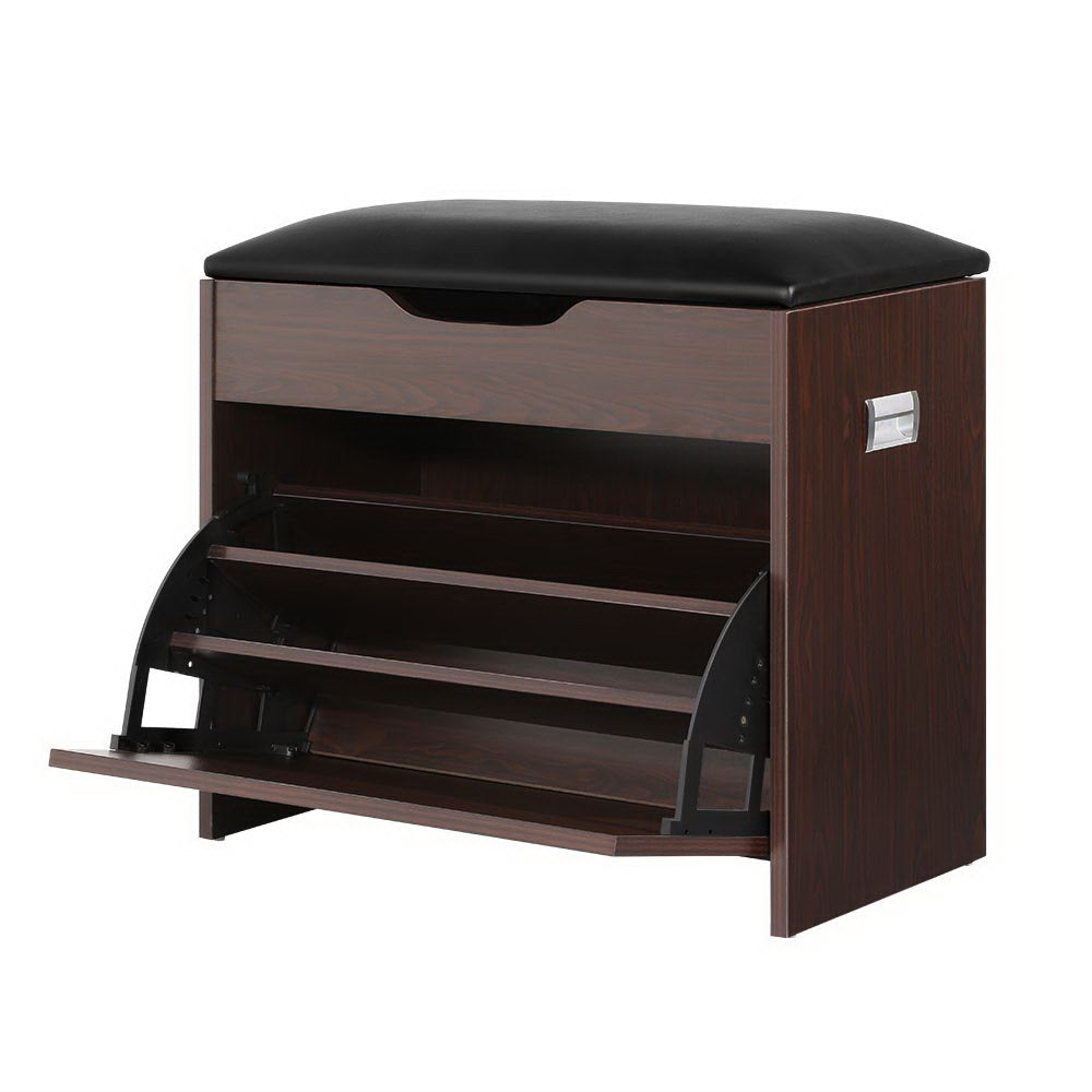 Shoe Rack Cabinet Bench 3-tier 15 Pairs Walnut