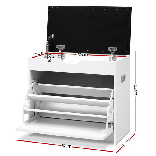 Shoe Rack Cabinet Bench 3-tier 15 Pairs White