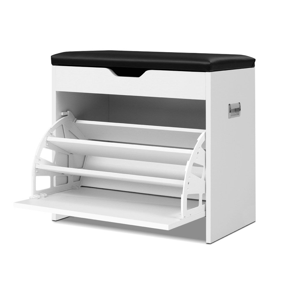 Shoe Rack Cabinet Bench 3-tier 15 Pairs White