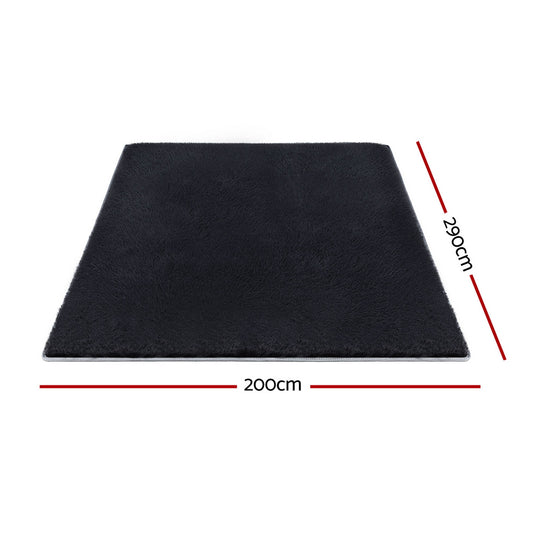 Artiss Floor Rug 200x290cm Plush Area Shaggy Rug Living Room Bedroom Carpet Black