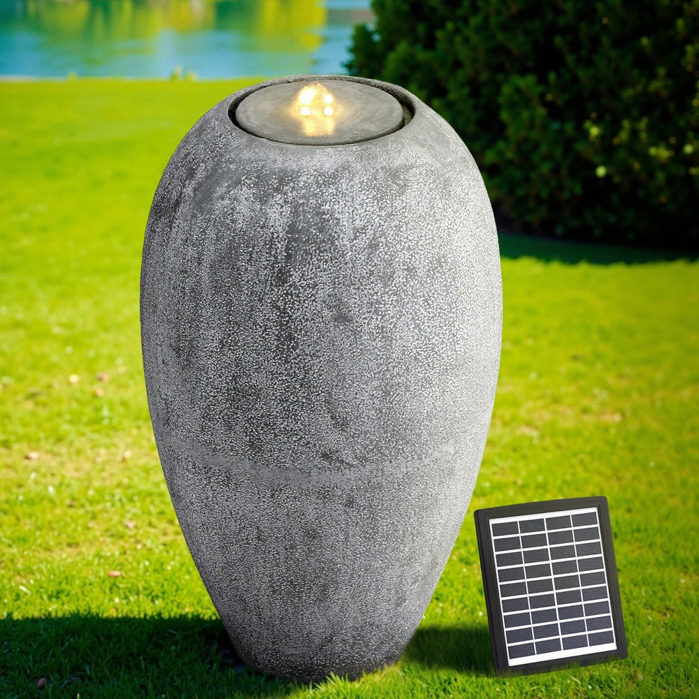 Solar Fountain Water Feature Outdoor Fountain LED Lights Beige