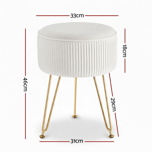 Artiss Ottoman Foot Stool Vanity Velvet Round White