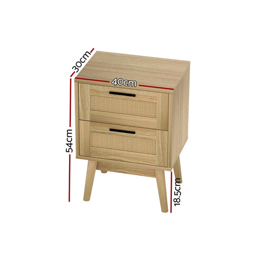 Bedside Table 2 Drawers Wood - RIE Oak