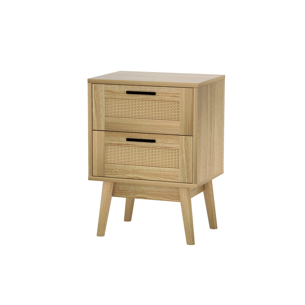 Bedside Table 2 Drawers Wood - RIE Oak