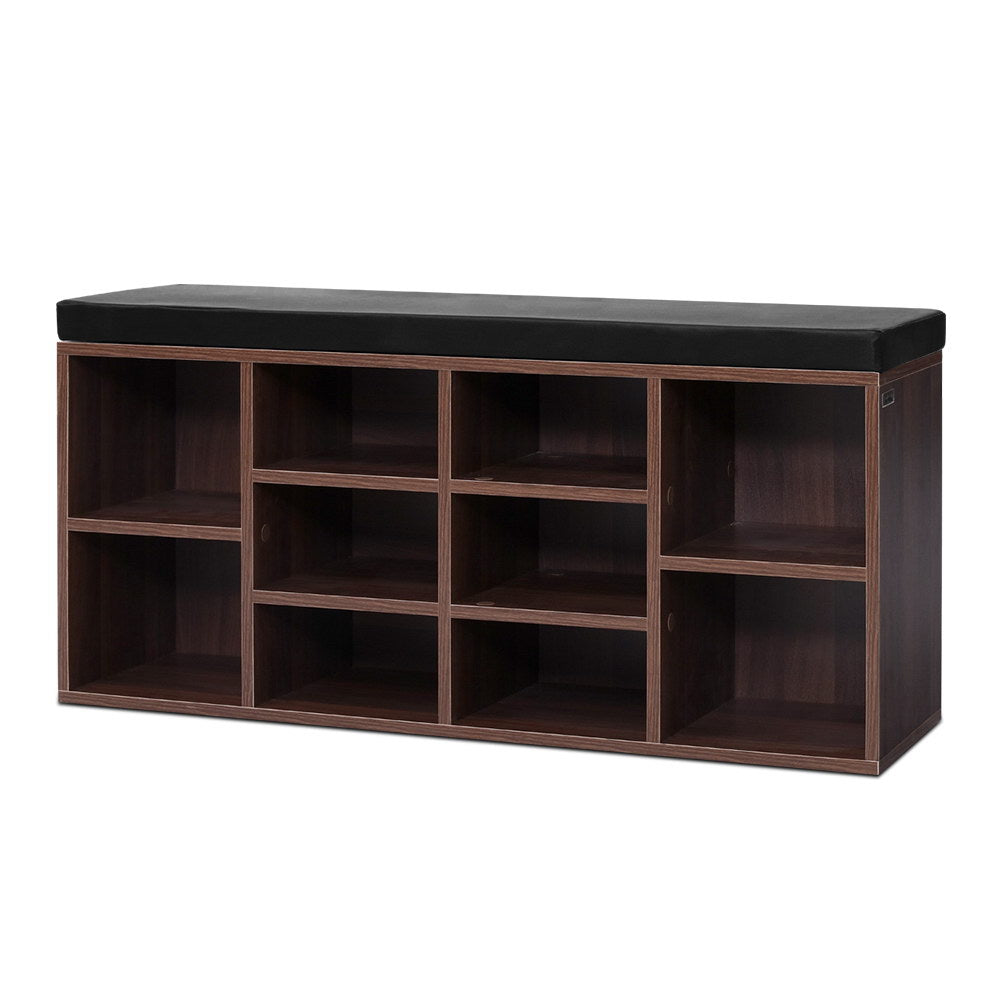 Shoe Rack Cabinet Bench 10 Cubes - Walnut