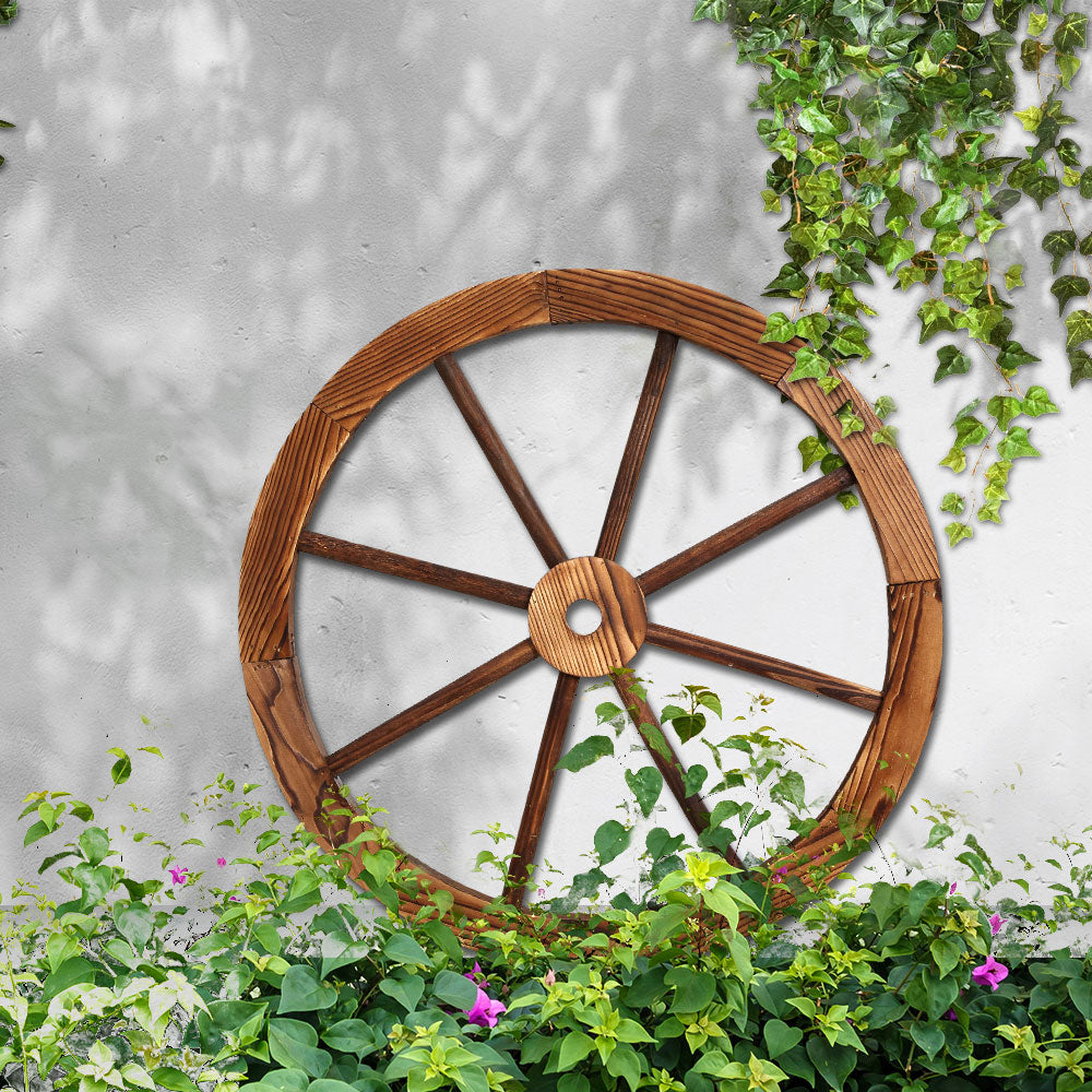 Garden Decor Outdoor Ornament Wooden Wagon Wheel