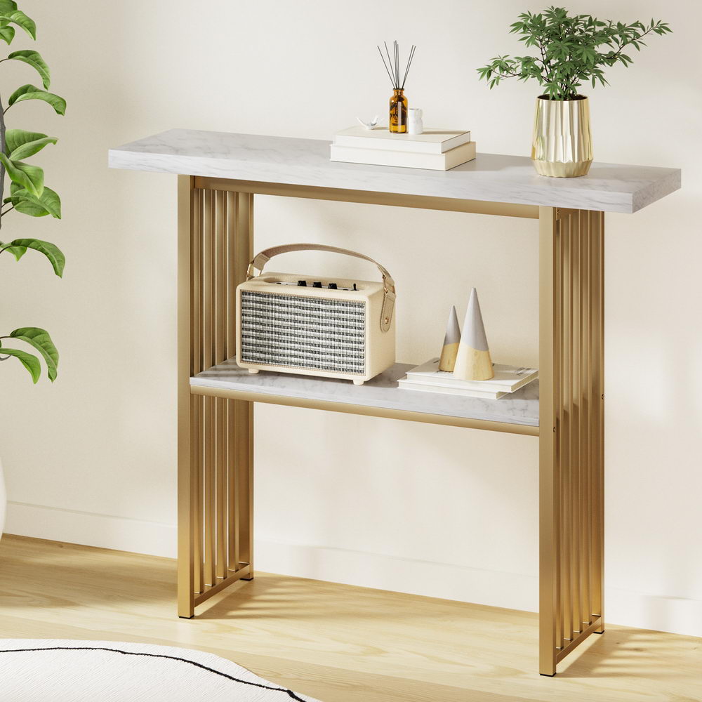 Console Table Marble Effect White&Gold