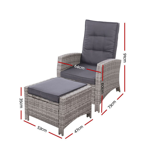 Recliner Chair Sun lounge Wicker Lounger Outdoor Patio Furniture Adjustable Grey