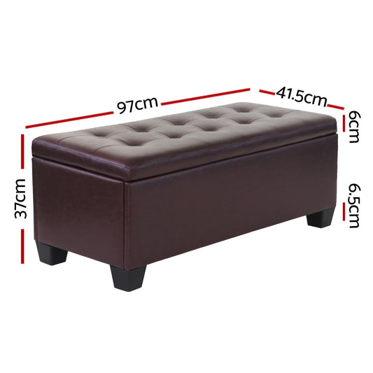 Artiss Storage Ottoman Blanket Box 97cm Leather Brown