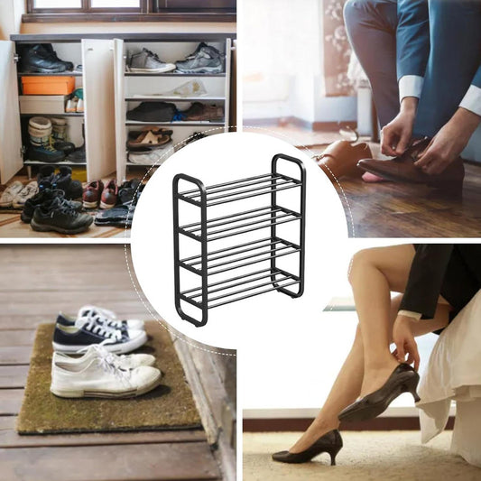 4-Layer Shoe Rack – Compact Steel Frame Organizer for Entryway, Black