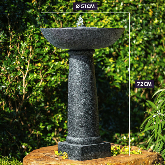 Protege Bird Bath Solar Water Feature Fountain, Contemporary Birdbath Design, with Panel Kit, LED Lights, Dark Grey