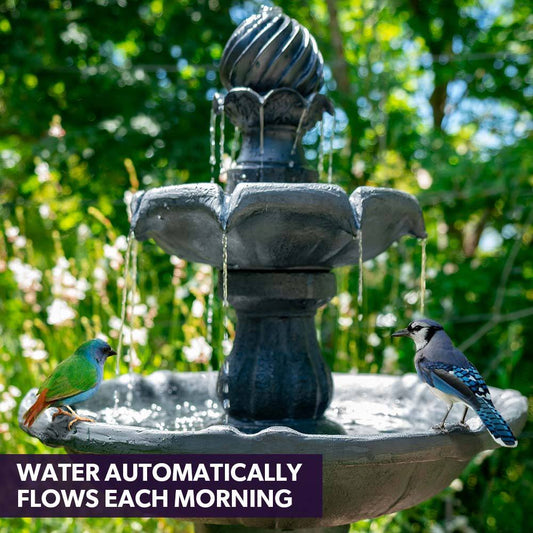 Water Fountain Solar Powered 3 Tiered Battery Outdoor Bird Bath with LED Lights