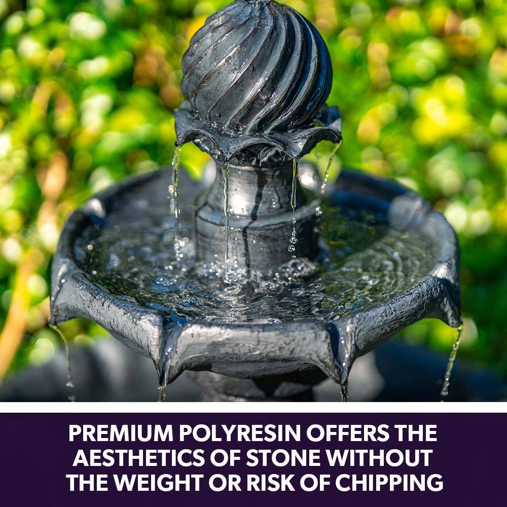 Water Fountain Solar Powered 3 Tiered Battery Outdoor Bird Bath with LED Lights