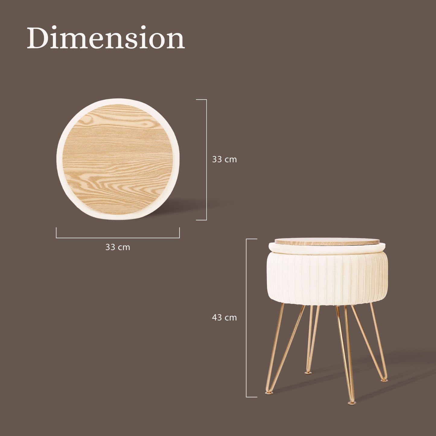 Side Table Storage Ottoman - Velvet Padded Stool Vanity Footstool REMY CREAM BEIGE