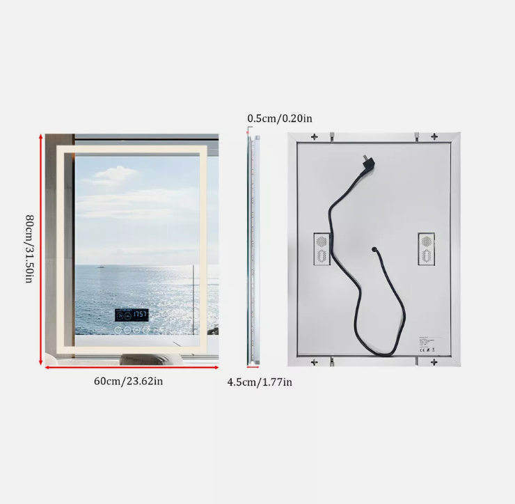 Interior Ave - 60 x 80cm Rectangle Frameless LED Bathroom Mirror – Bluetooth