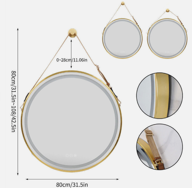 Interior Ave - 80cm Round Gold Hanging LED Bathroom Mirror