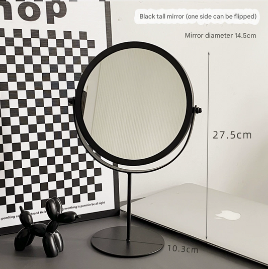 Black Rotating Tabletop Makeup Mirror - 360º Swivel Vanity Mirror for Bedroom & Desk