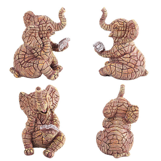 2 PCS Textured Resin Elephant Figurine - Decorative Stone-Look Statue for Home & Garden Decor
