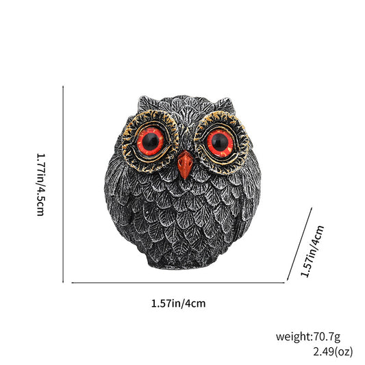 3Pcs Red Small Decorative Resin Owl Figurine - Textured Statue with Blue Eyes