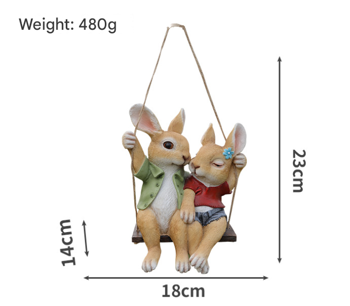 Cartoon Rabbit Couple Swing Garden Ornament - Charming Resin Decor