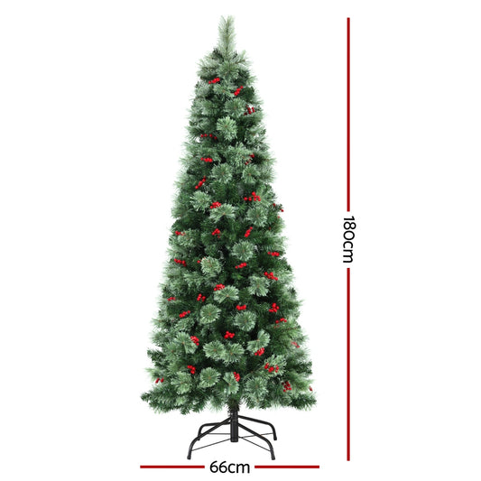 Jingle Jollys Christmas Tree 1.8M LED Xmas Tree Party Decorations Red Barries