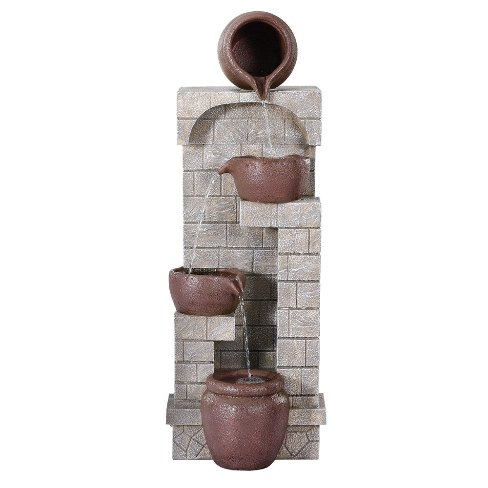 Solar Fountain Water Feature Pot Outdoor Indoor 4-Tier Cascading Brown