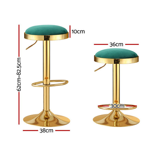 2x Artiss Bar Stools Kitchen Dining Chairs Velvet Padded Stool Green