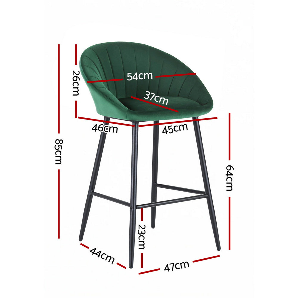 2x Bar Stools Kitchen Dining Chair Counter Stool Tub Velvet Metal Green