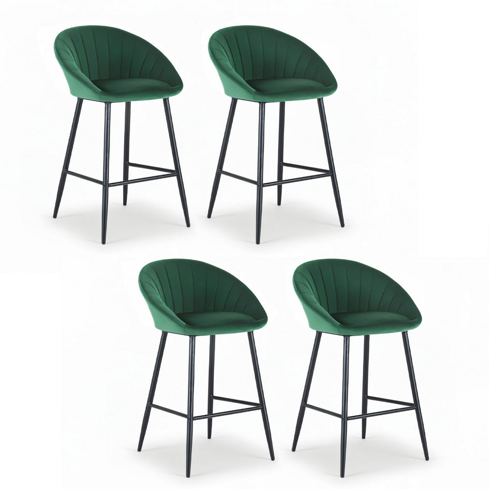 4x Bar Stools Kitchen Dining Chair Counter Stool Tub Velvet Metal Green