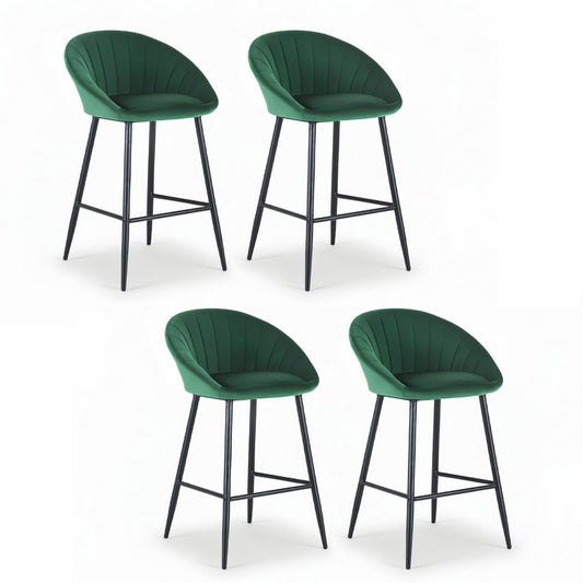4x Bar Stools Kitchen Dining Chair Counter Stool Tub Velvet Metal Green