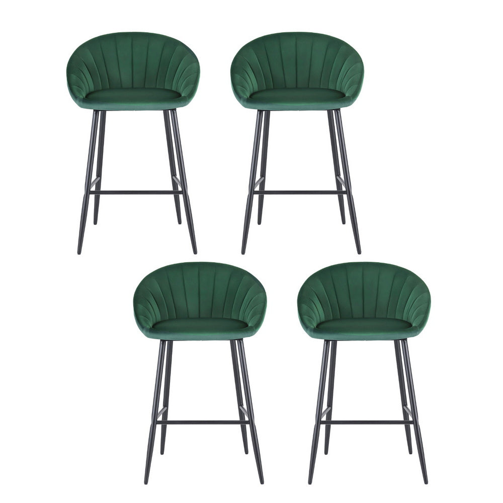 4x Bar Stools Kitchen Dining Chair Counter Stool Tub Velvet Metal Green
