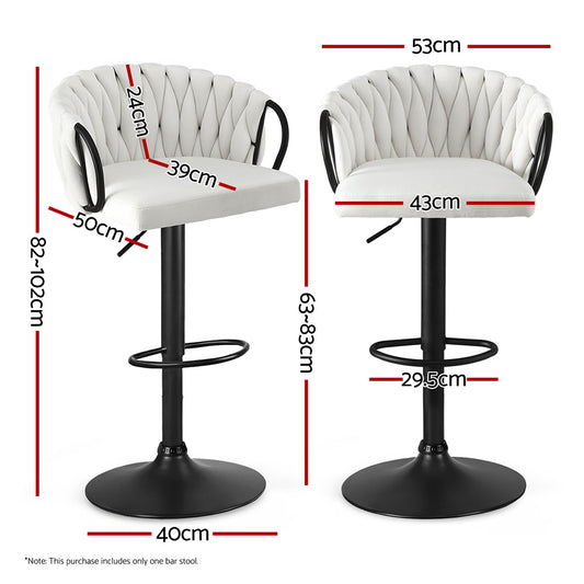 1x Bar Stool Single Kitchen Dining Chair Counter Stool Woven Velvet Ivory