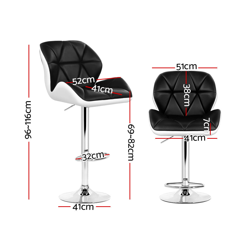 2x Bar Stools Gas Lift Padded Leather Black & White