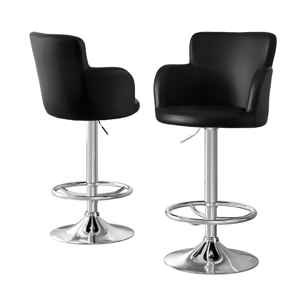 2x Leather Bar Stools Swivel Adjustable Gas Lift PU Counter Chairs Black