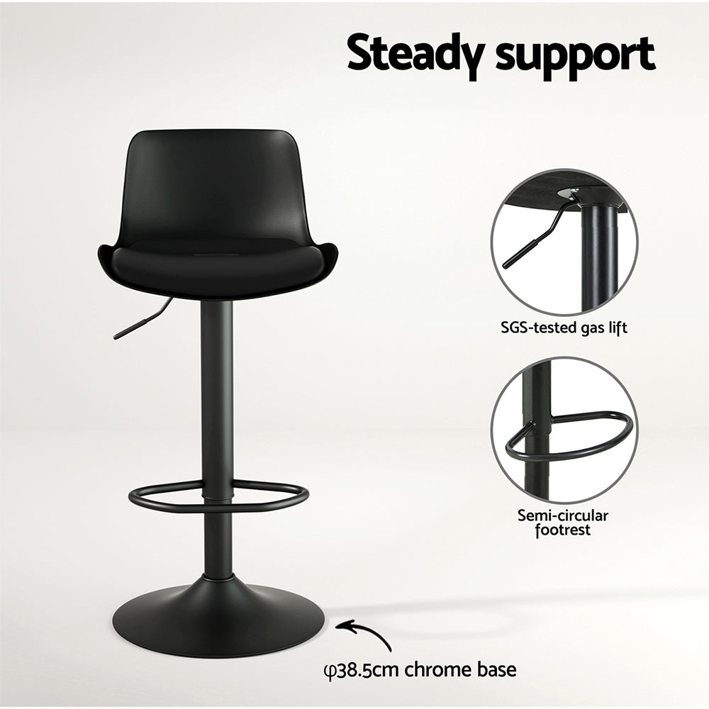2x Bar Stools Padded Seat Gas Lift Black
