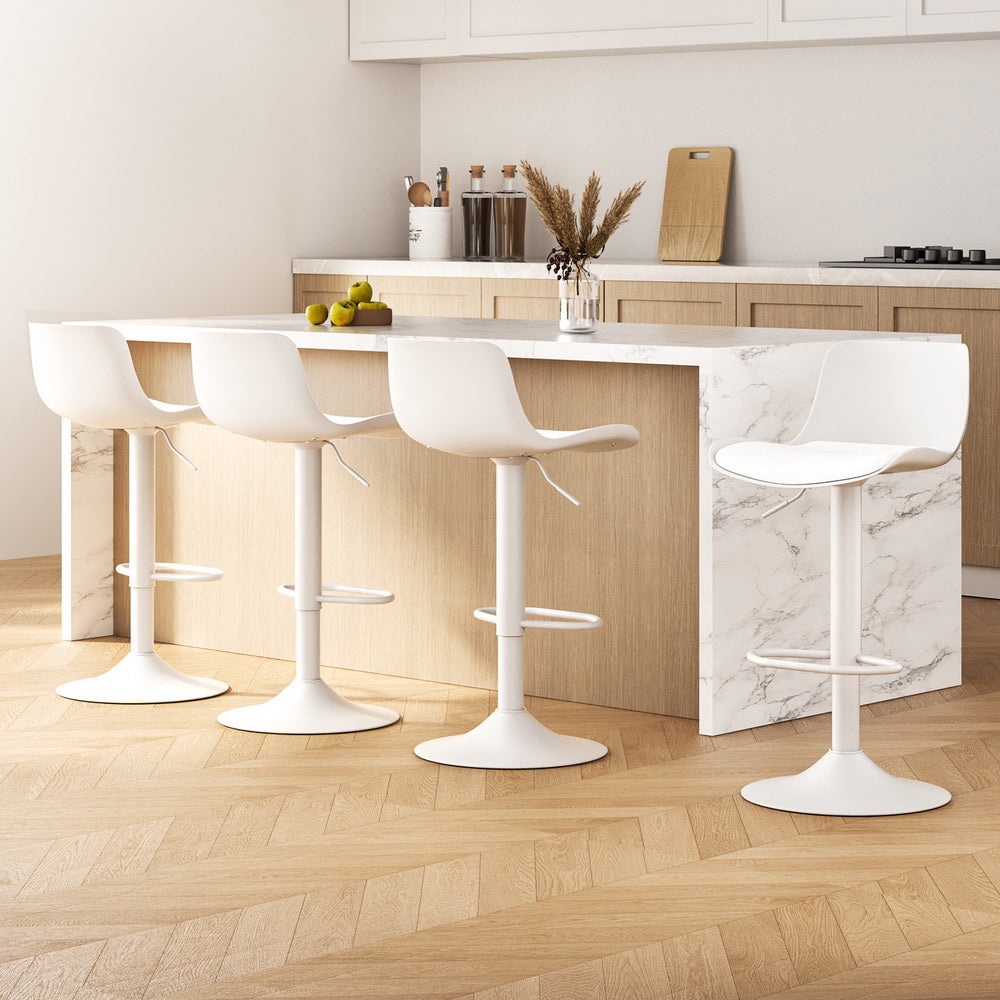 4x Bar Stools Kitchen Swivel Gas Lift Stool Leather Dining Chairs White