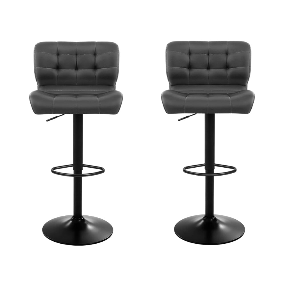 2x Bar Stools Gas Lift Leather Padded Grey