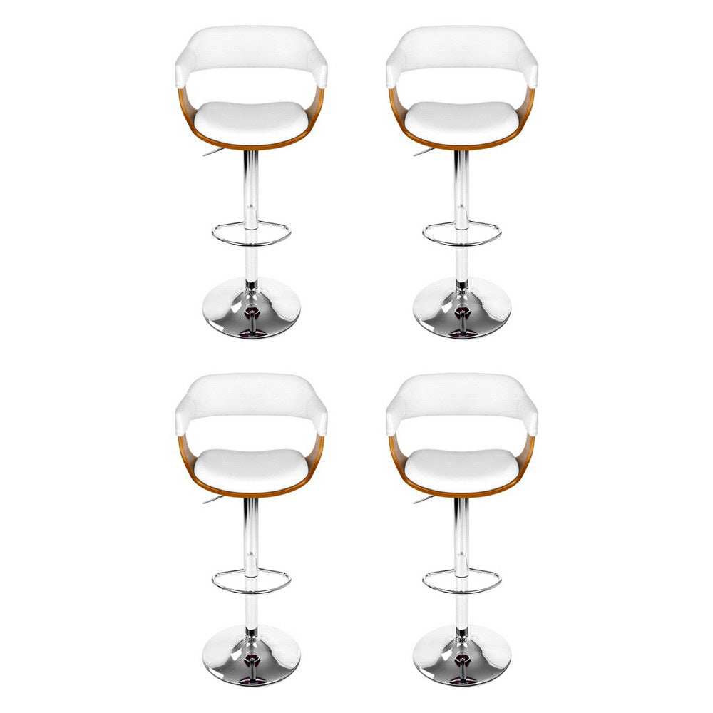4x Bar Stools Gas Lift Leather with Armrest White