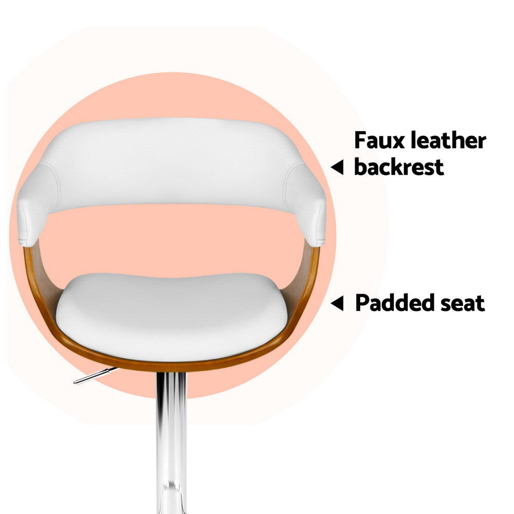 4x Bar Stools Gas Lift Leather with Armrest White